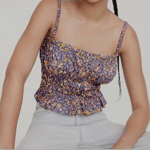 J. Crew Purple and Yellow Floral Crop Top